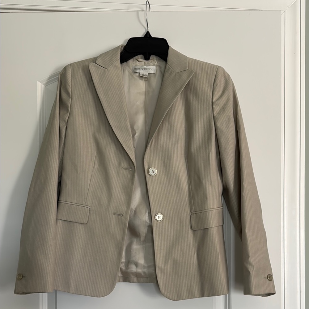 Petite Sophisticate Beige Pinstripe Blazer